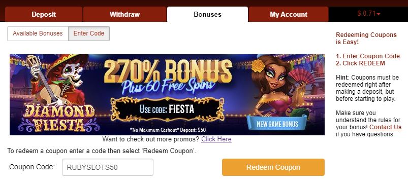 Ruby slots casino bonus codes